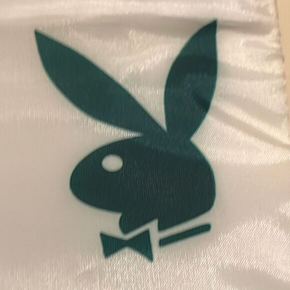 Playboy Zip Top Waterproof Beach Pouch White Green Stripe Toiletry Cosmetic Bag - Picture 4 of 9